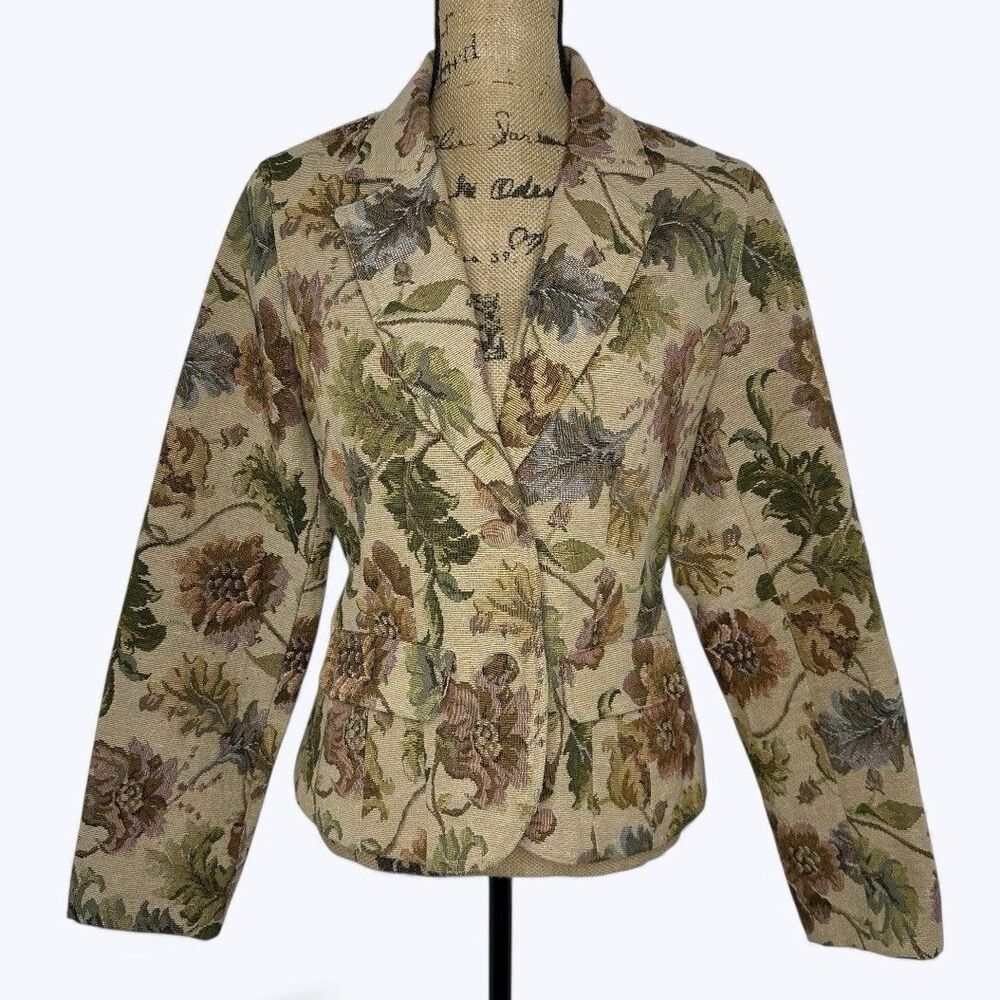 Vintage Crazy Horse Floral Tapestry Blazer Jacket Sz L Boho Cottagecore 90s